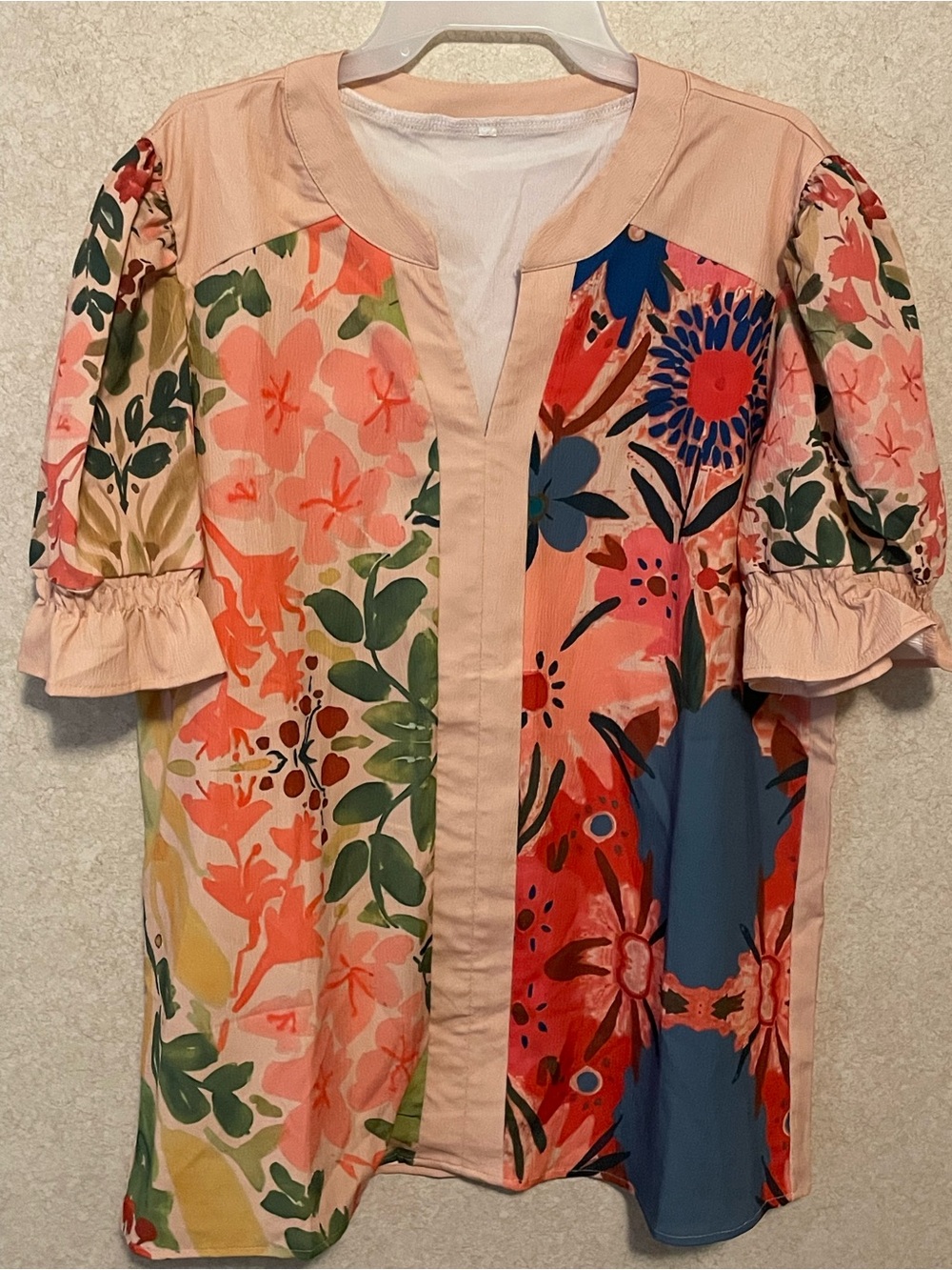 Floral Patchwork Pink Multicolor Women's Tunic